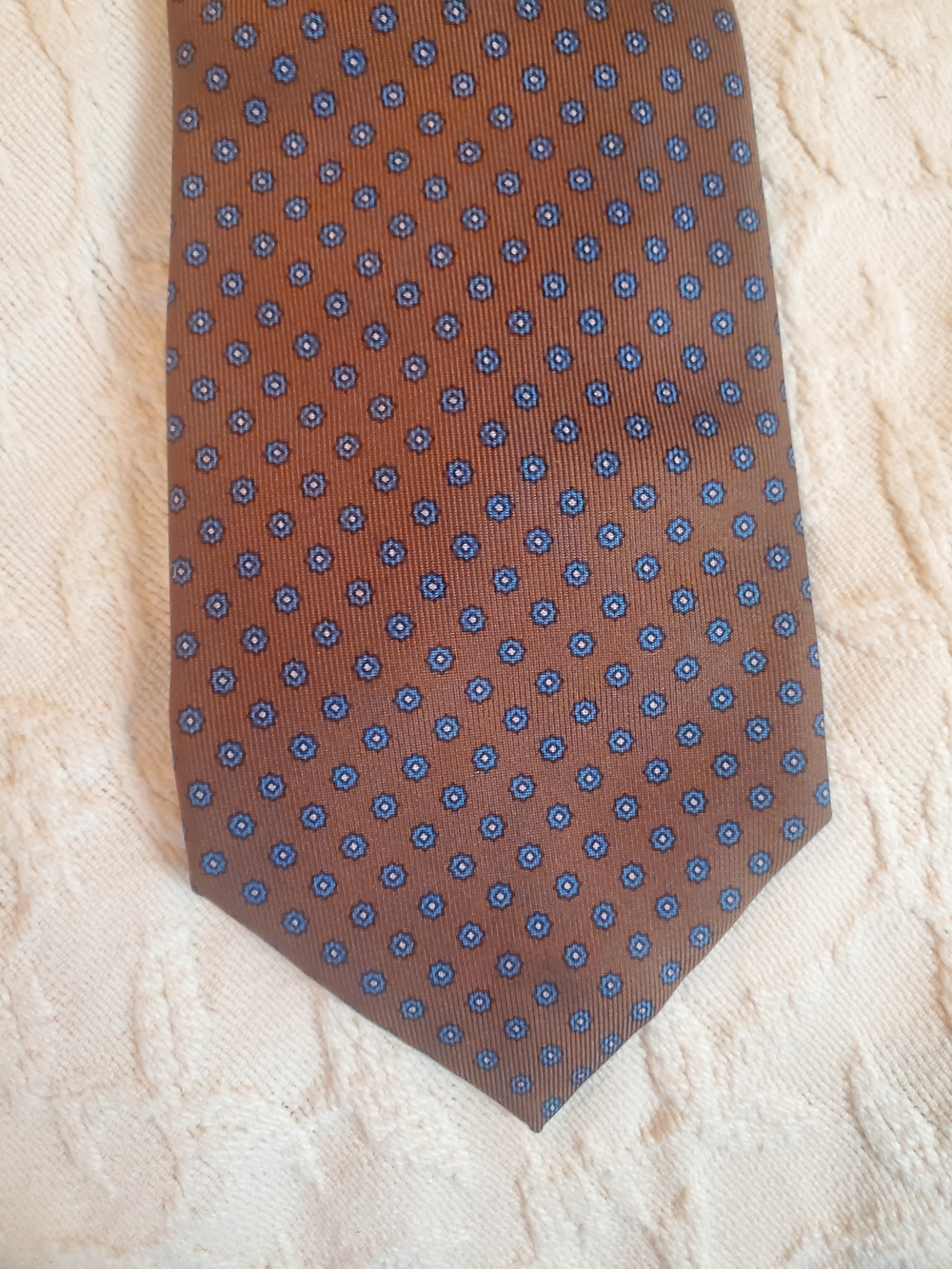 Men's Brown Tie with Blue Flower Pattern